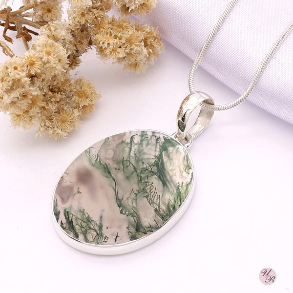 Moss Agate Pendant Without Chain