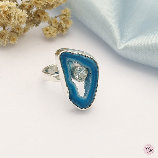 Blue Agate, Blue Topaz Ring (Adj.)