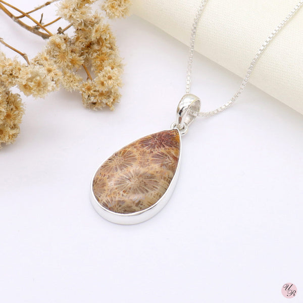 Fossilized Coral Pendant Without Chain