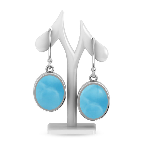 Elegant larimar earrings, sterling silver, tropical blue gemstone allure.