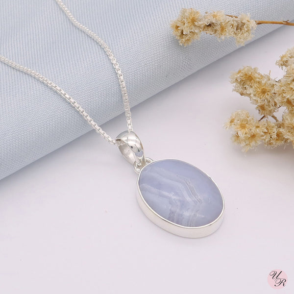 Blue Lace Agate Pendant Without Chain
