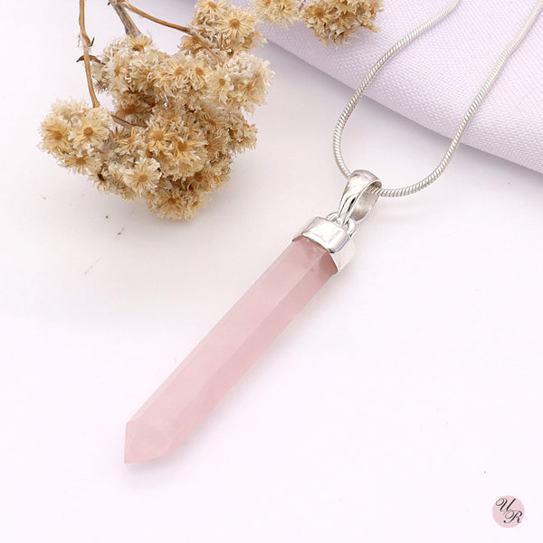 Rose Quartz Point Pendant Without Chain