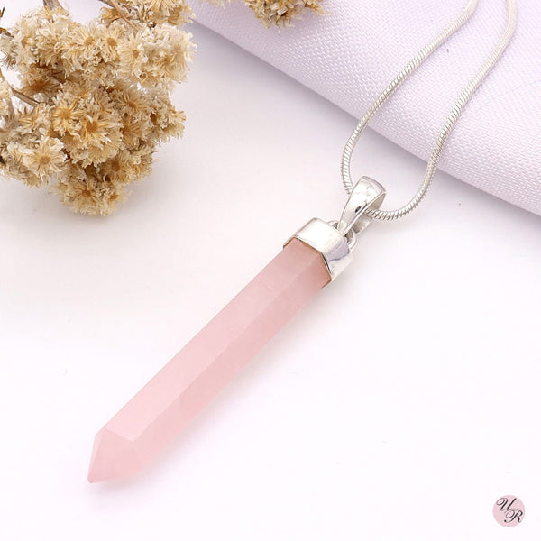 Rose Quartz Point Pendant Without Chain