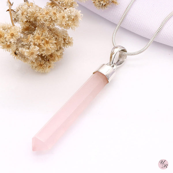 Rose Quartz Point Pendant Without Chain