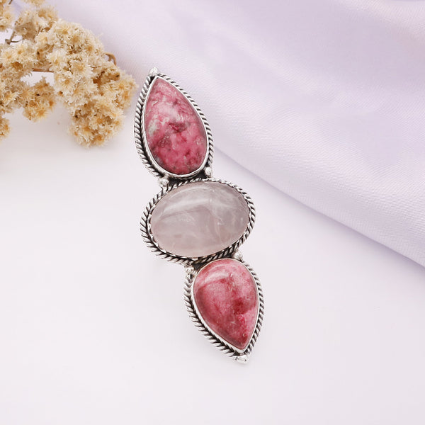 Thulite, Rose Quartz Ring (Adj.)