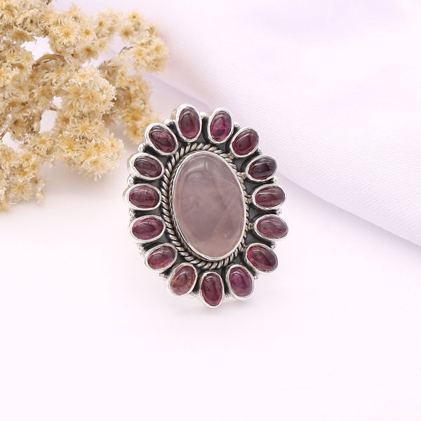 Rose Quartz, Tourmaline Ring (Adj.)