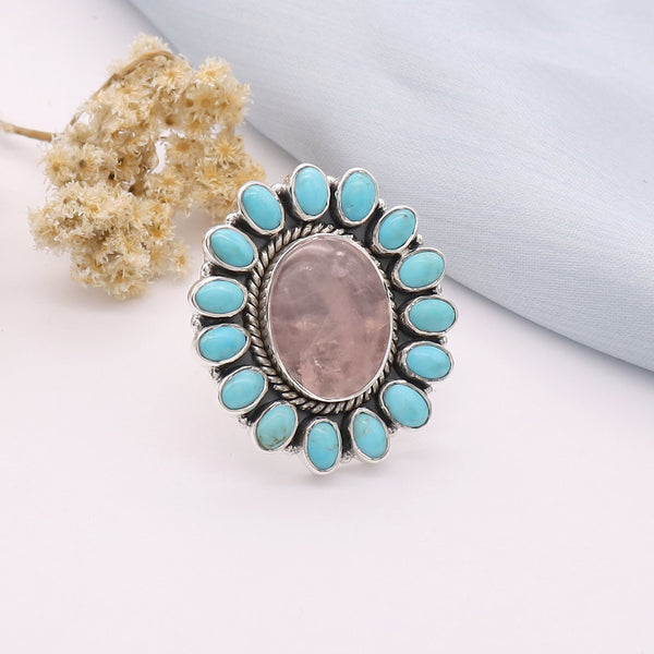 Rose Quartz, Turquoise Ring (Adj.)