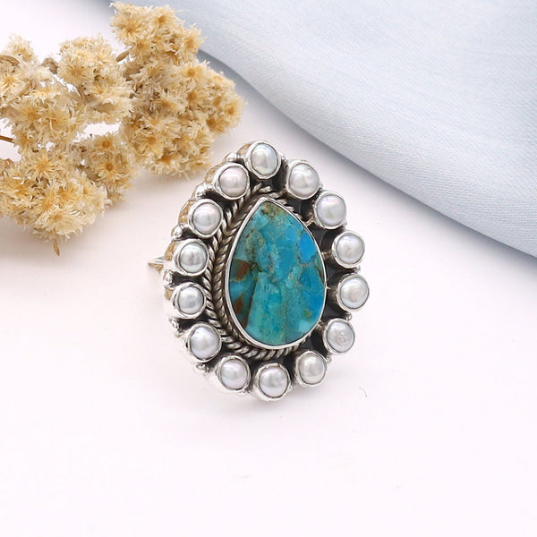 Turquoise, Pearl Ring (Adj.)