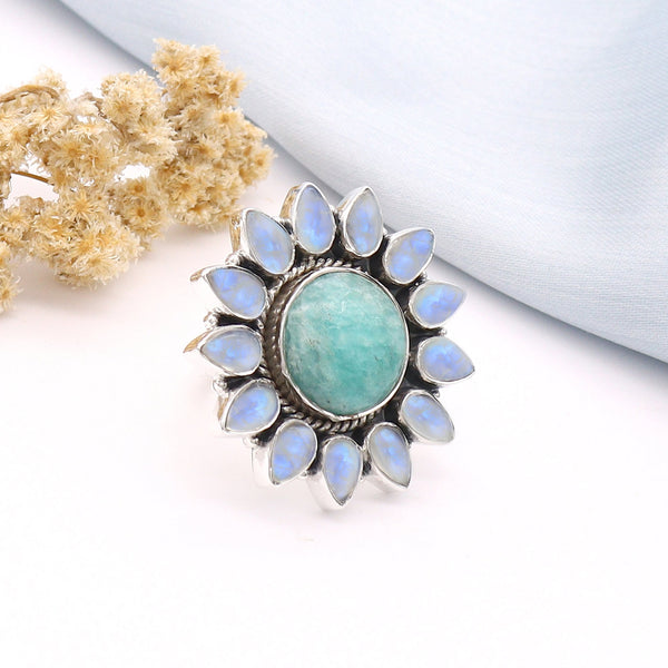 Amazonite, Moonstone Ring (Adj.)