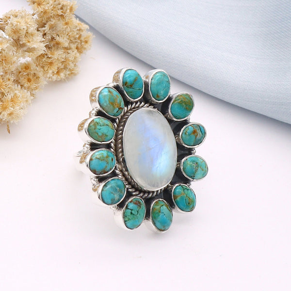 Moonstone, Turquoise Ring (Adj.)