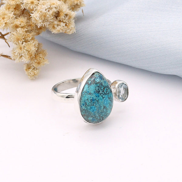 Shattuckite, Blue Topaz Ring