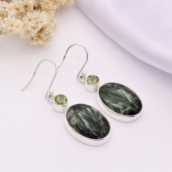 Seraphinite, Peridot Earring