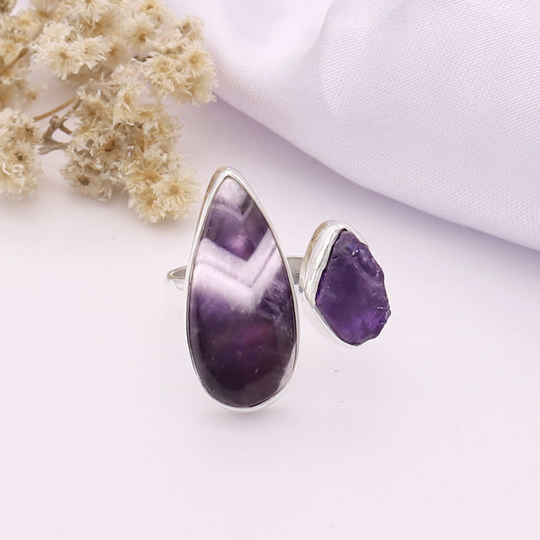 Chevron Amethyst Ring (Adj.)