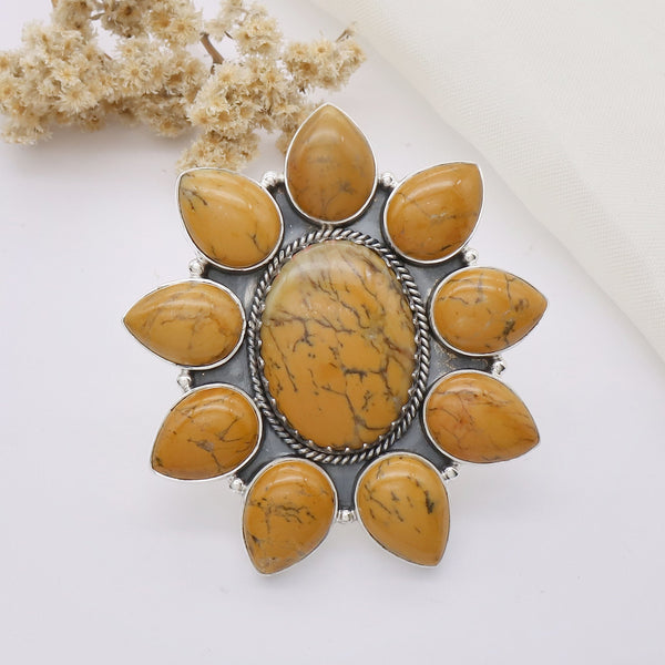 Yellow Dendritic Agate Ring (Adj.)