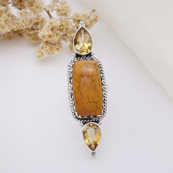 Yellow Dendritic Agate Ring (Adj.)