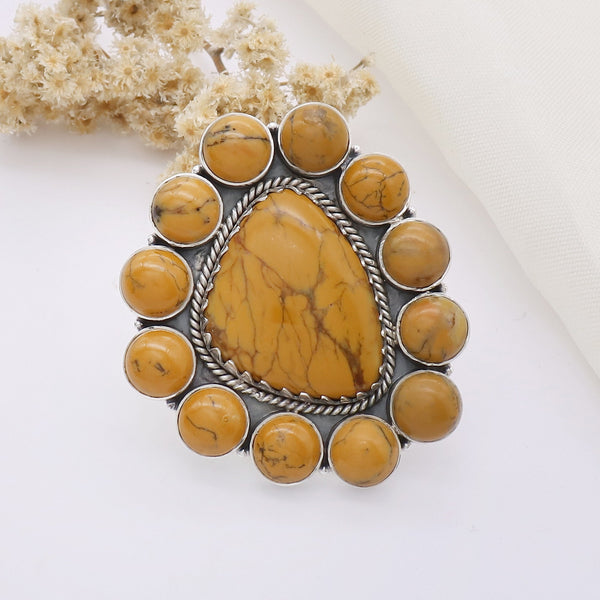 Yellow Dendritic Agate Ring (Adj.)