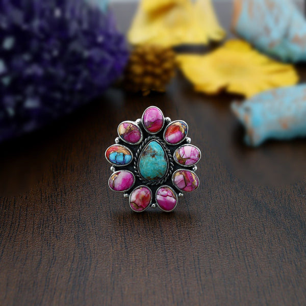 Pink Oyster Turquoise Ring (Adj.)