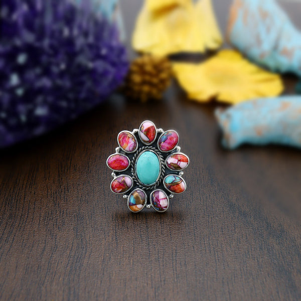 Pink Oyster Turquoise Ring (Adj.)