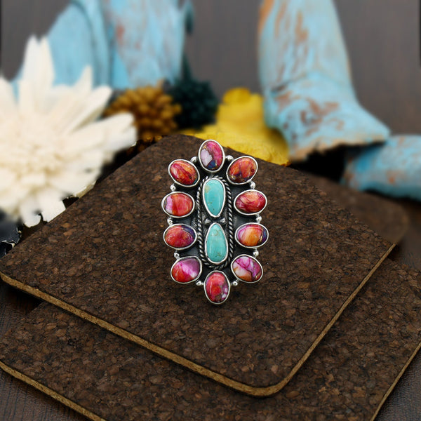 Pink Oyster Turquoise Ring (Adj.)