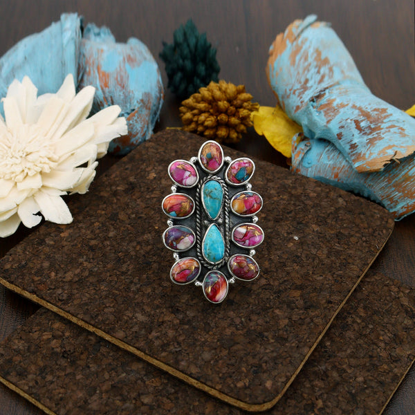 Pink Oyster Turquoise Ring (Adj.)